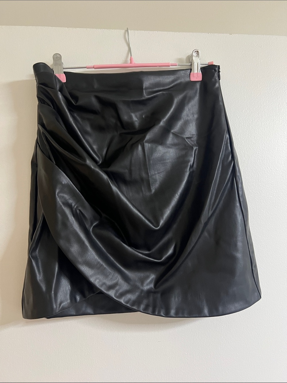 Zara Black Faux Leather Draped Mini Skirt